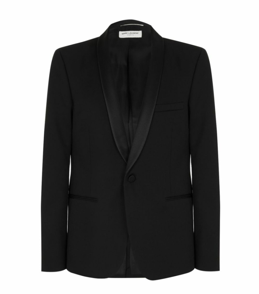 Men * | Cheapest Saint Laurent Satin Shawl Lapel Tuxedo Jacket 1000 Blazers