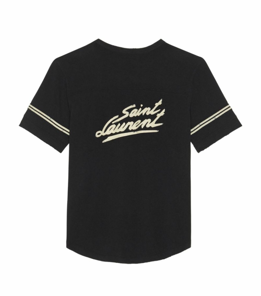 Men * | Cheap Saint Laurent Distressed '50S Signature T-Shirt 1095 Printed T-Shirts