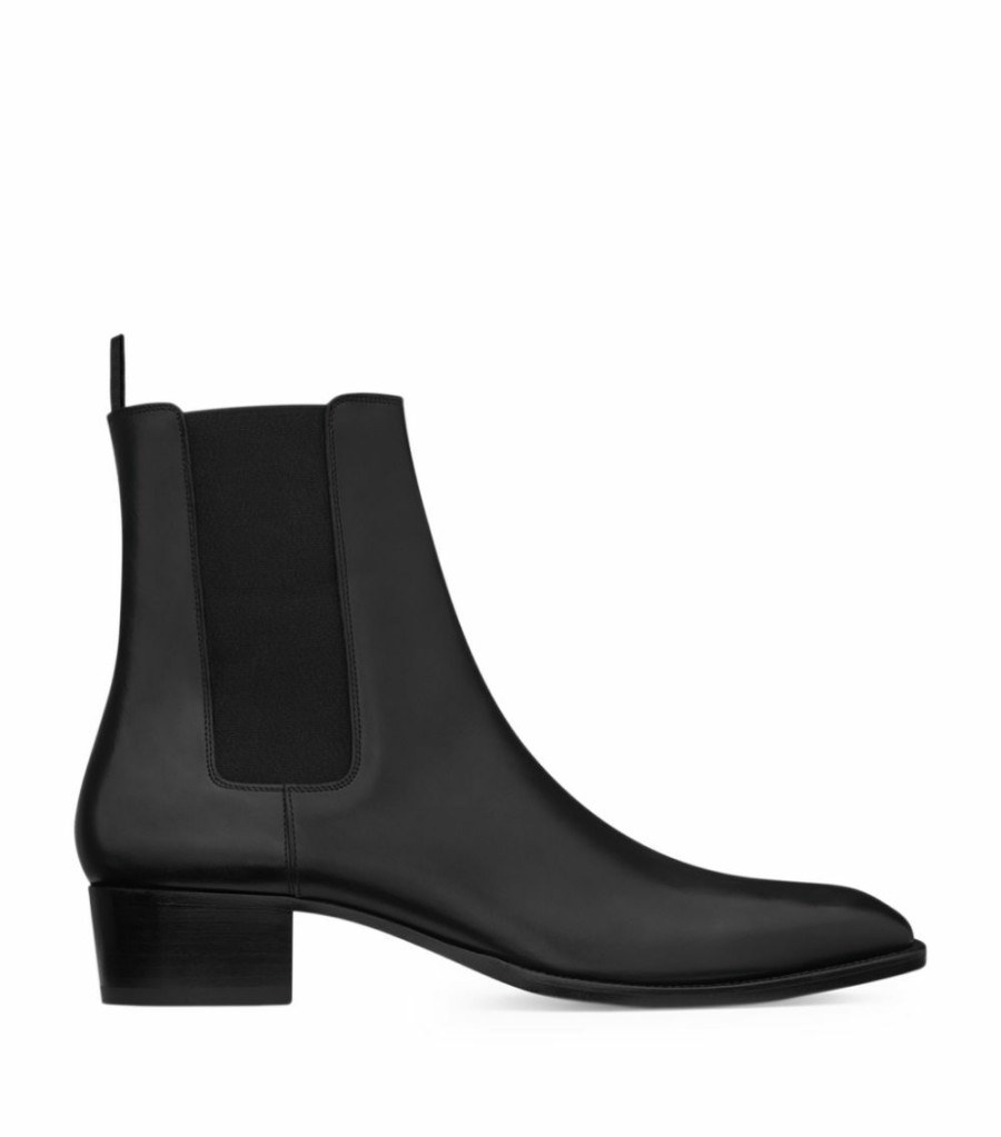 Men * | Discount Saint Laurent Leather Wyatt Chelsea Boots 1000