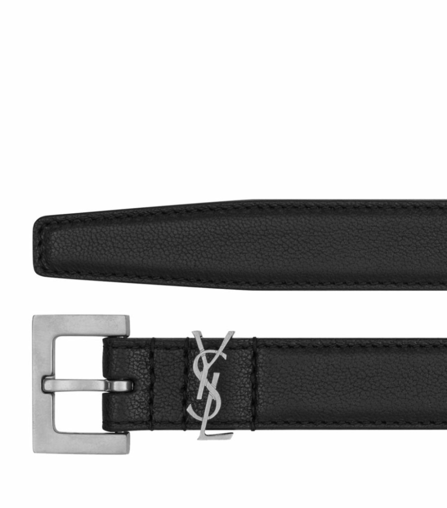 Men * | Promo Saint Laurent Leather Logo Belt 1000 Belts