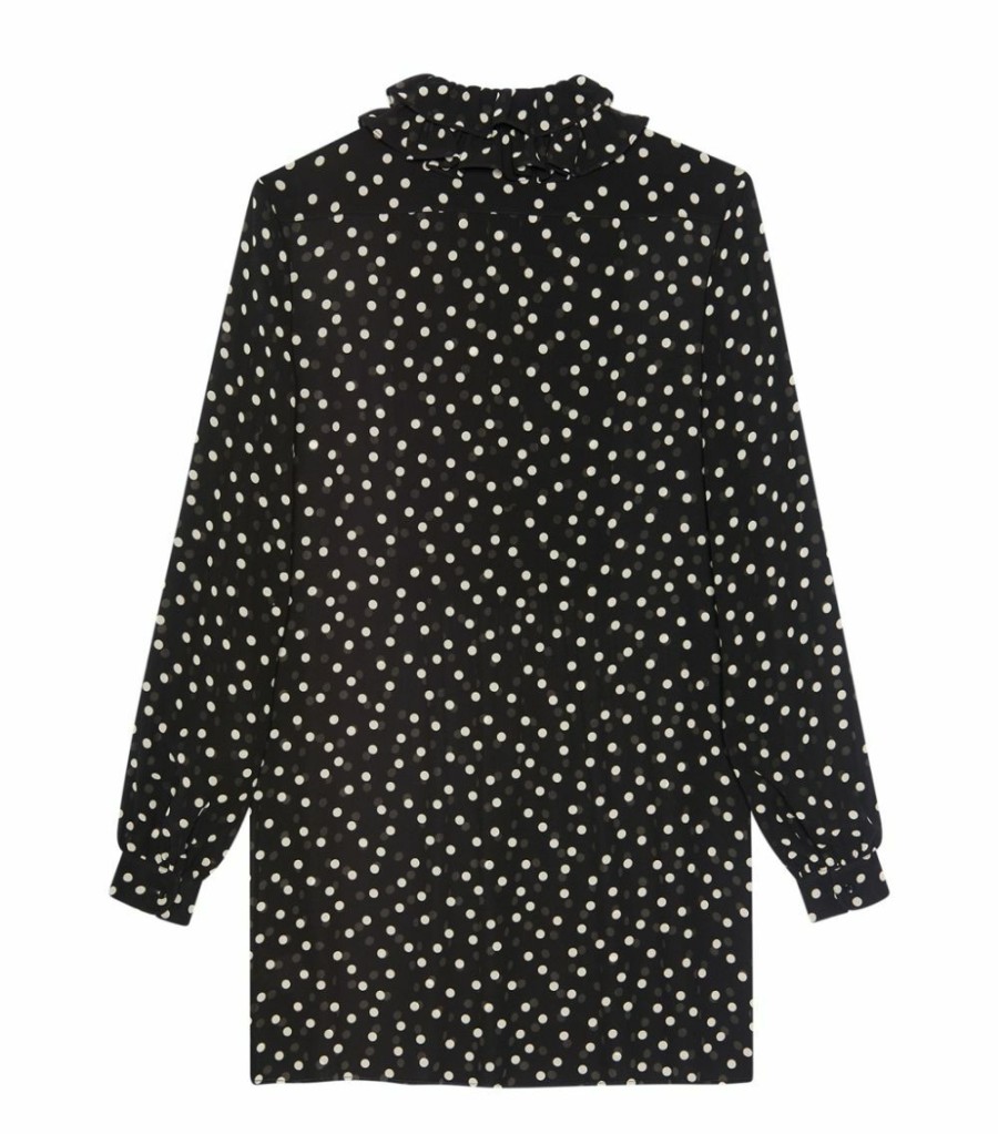 Women * | Flash Sale Saint Laurent Silk Polka-Dot Print Dress 1095 Little Black Dresses