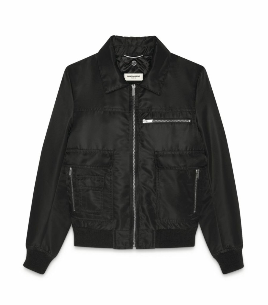 Men * | Best Pirce Saint Laurent Shearling-Collar Bomber Jacket 1000 Bomber Jackets