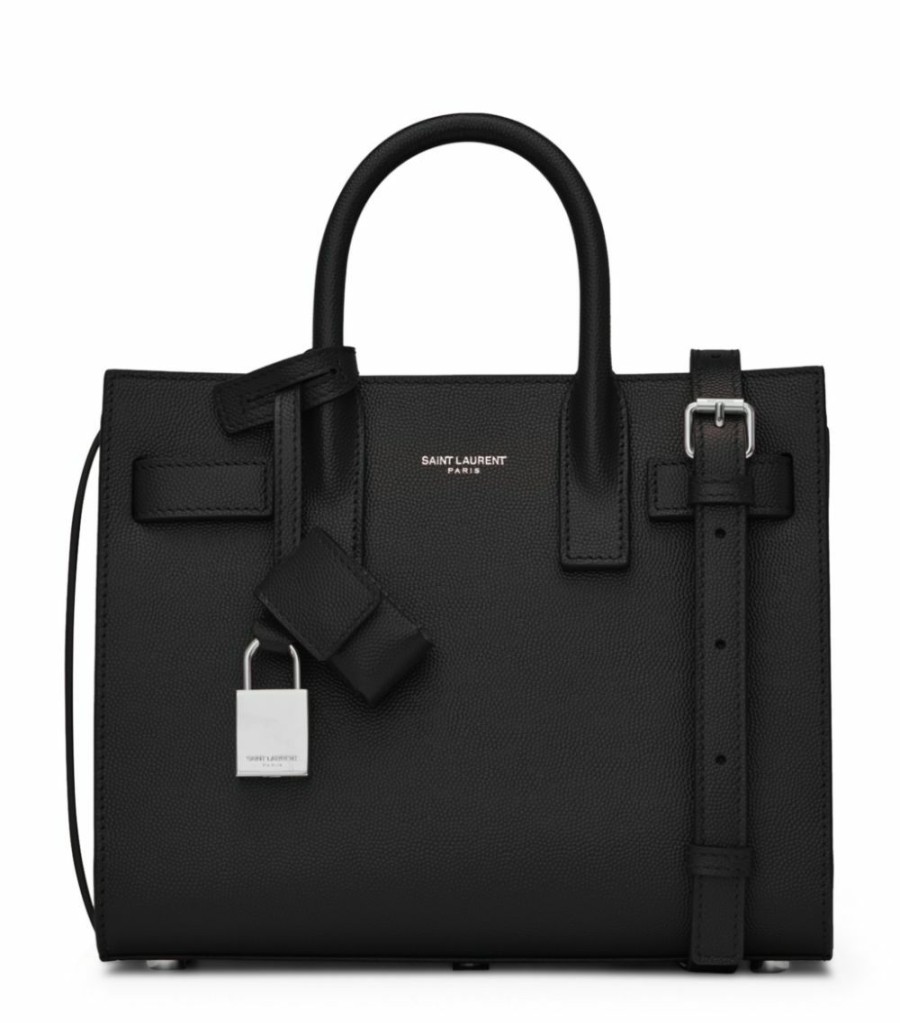 Women * | Flash Sale Saint Laurent Nano Leather Sac De Jour Tote Bag 1000 Crossbody Bags