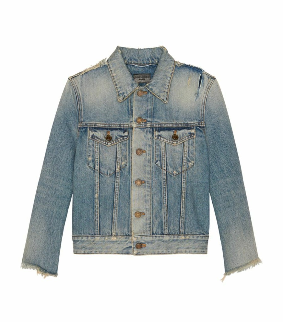 Men * | Best Deal Saint Laurent Distressed Denim Jacket 4501 Denim Jackets