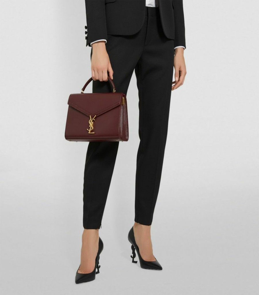 Women * | Coupon Saint Laurent Medium Cassandra Top-Handle Grain De Poudre Shoulder Bag 6475 Top Handle Bags