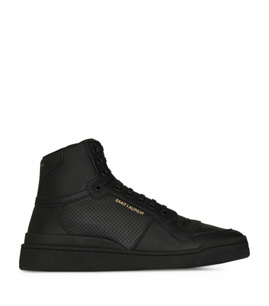 Men * | Budget Saint Laurent Leather Mid-Top Sneakers 1000 High-Top Sneakers