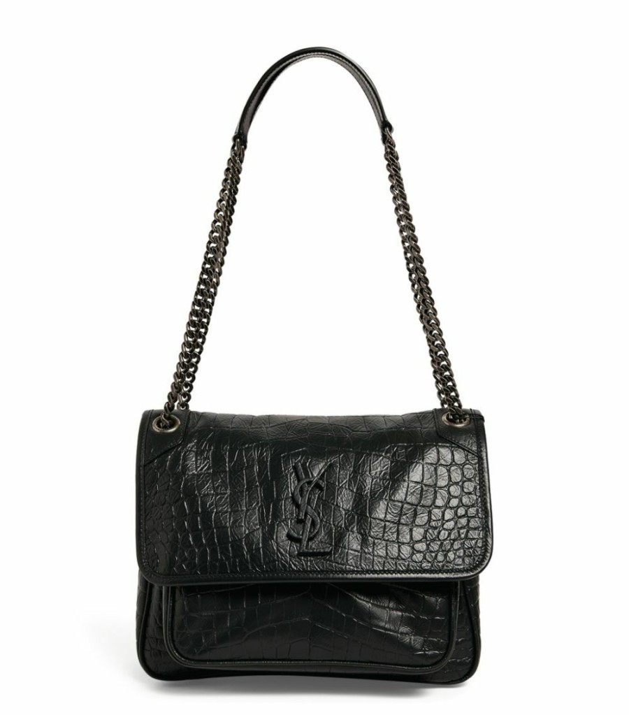 Women * | Buy Saint Laurent Medium Niki Croc-Embossed Shoulder Bag 4458 Shoulder Bags