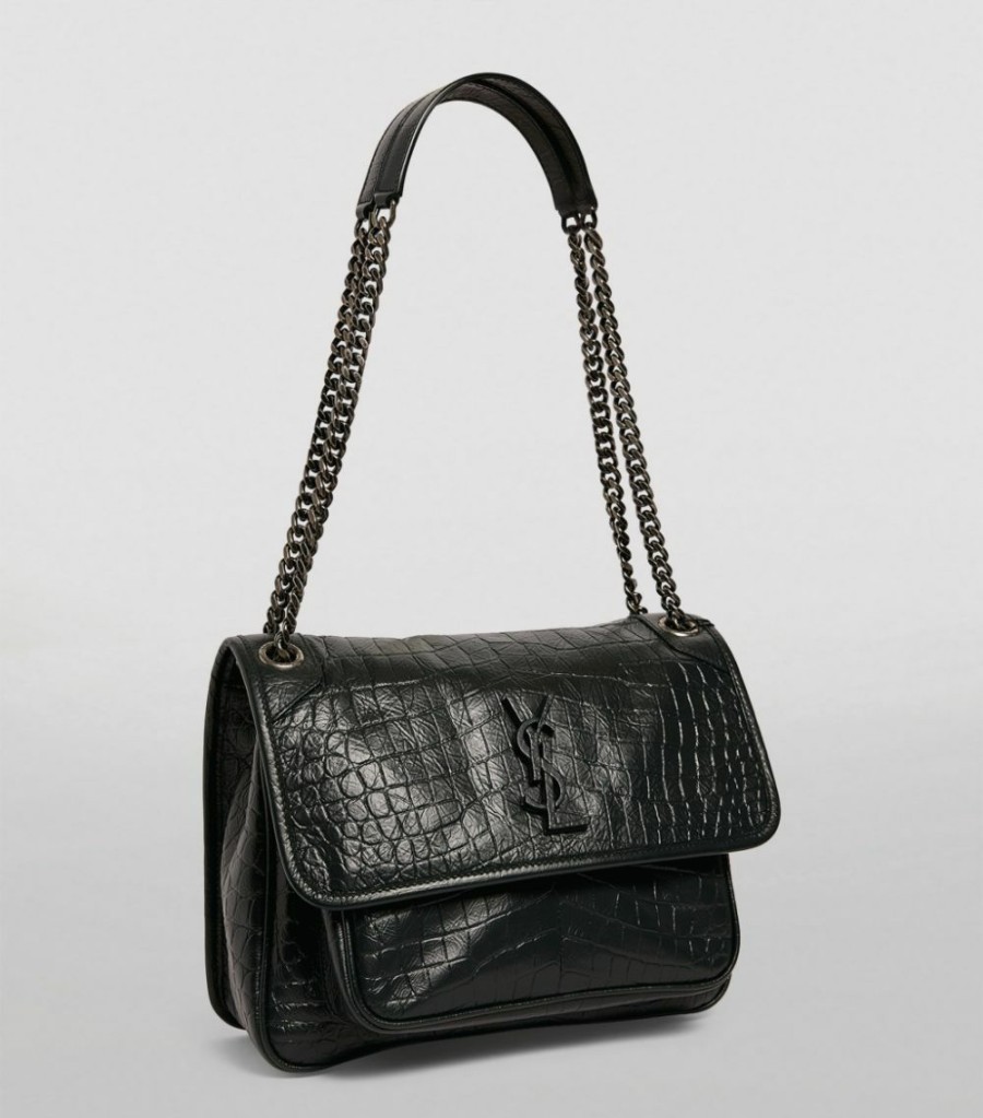 Women * | Buy Saint Laurent Medium Niki Croc-Embossed Shoulder Bag 4458 Shoulder Bags