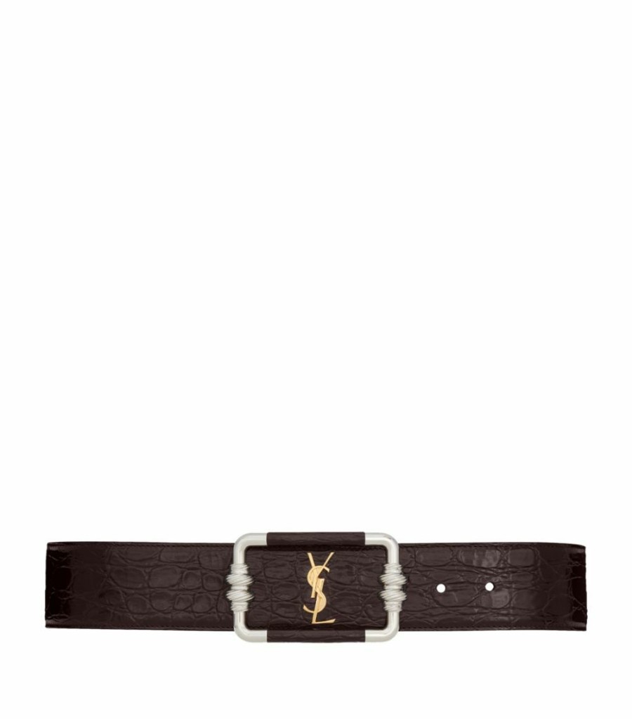 Women * | Outlet Saint Laurent Croc-Embossed Leather Belt 2053 Belts