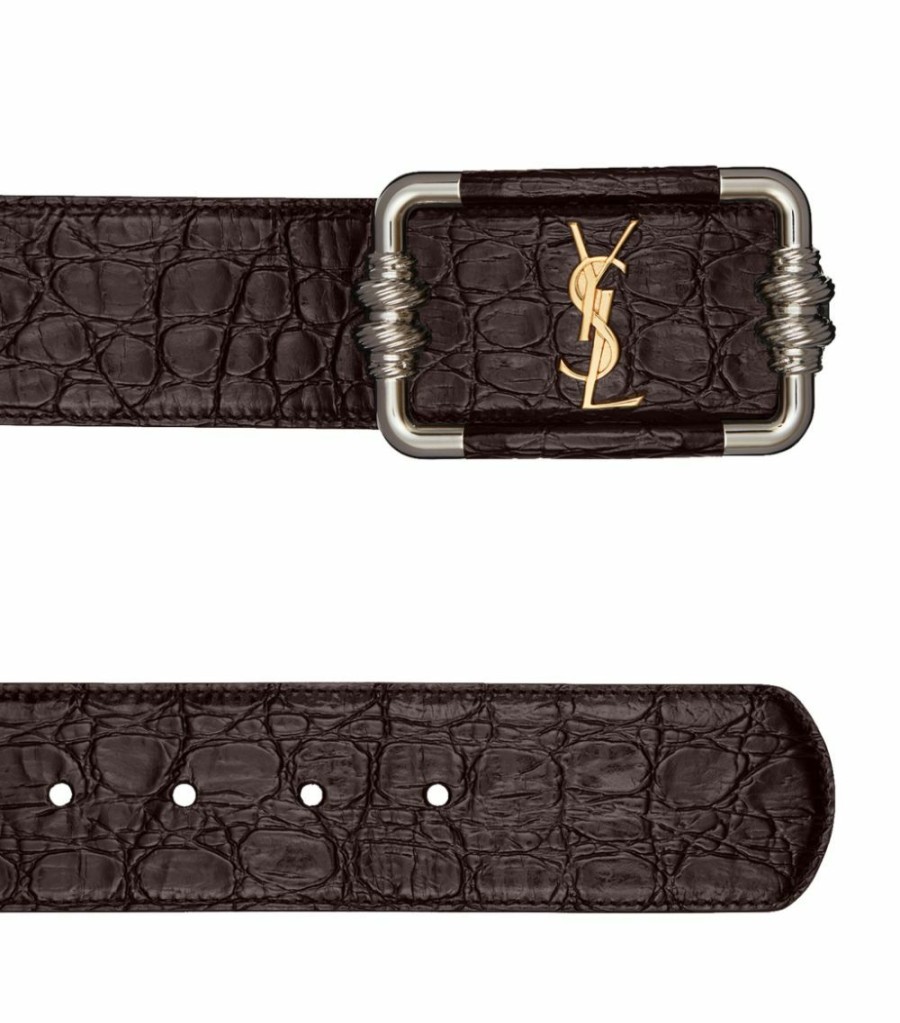 Women * | Outlet Saint Laurent Croc-Embossed Leather Belt 2053 Belts