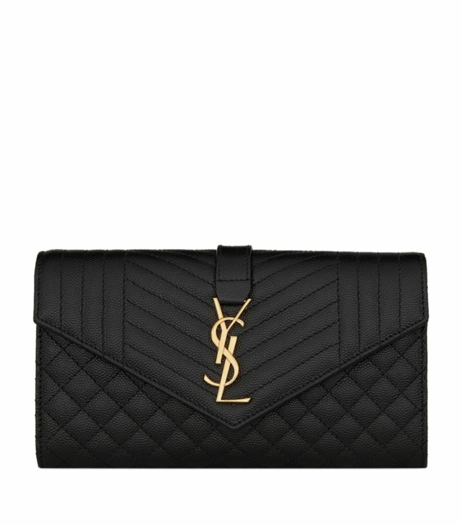 Women * | Flash Sale Saint Laurent Large Matelasse Monogram Flap Wallet 1000 Wallets