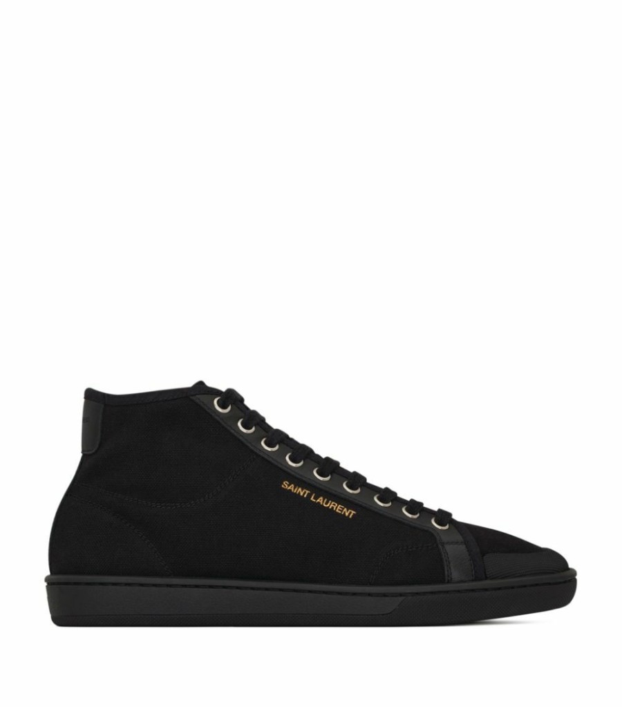 Men * | Coupon Saint Laurent Canvas Lace-Up Sneakers 1000 High-Top Sneakers