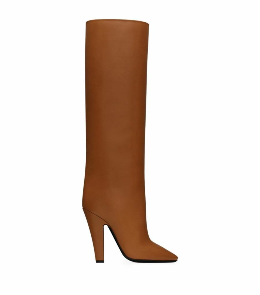 Women * | Promo Saint Laurent Leather 68 Knee-High Boots 110 2143 Knee High Boots