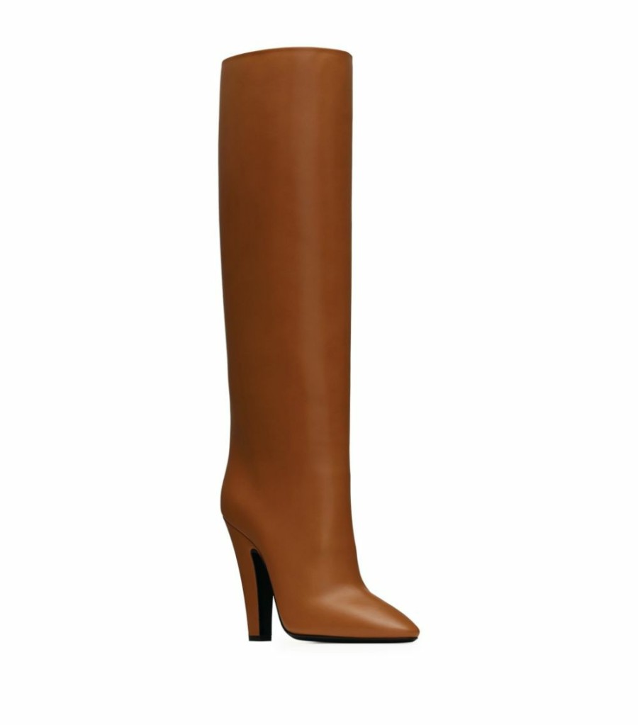 Women * | Promo Saint Laurent Leather 68 Knee-High Boots 110 2143 Knee High Boots