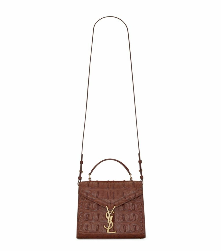 Women * | Top 10 Saint Laurent Mini Cassandra Top-Handle Croc-Embossed Shoulder Bag 2313 Top Handle Bags