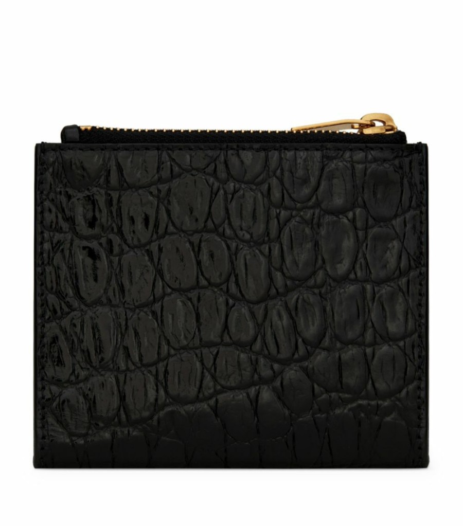 Women * | Buy Saint Laurent Tiny Monogram Croc-Embossed Zipped Card Holder 1000 Card Holders