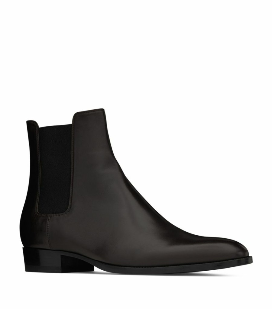 Men * | Brand New Saint Laurent Leather Wyatt Chelsea Boots 2704