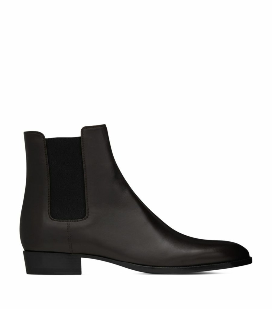 Men * | Brand New Saint Laurent Leather Wyatt Chelsea Boots 2704