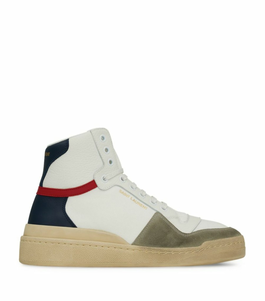 Men * | Discount Saint Laurent Leather Sl24 High-Top Sneakers 9098