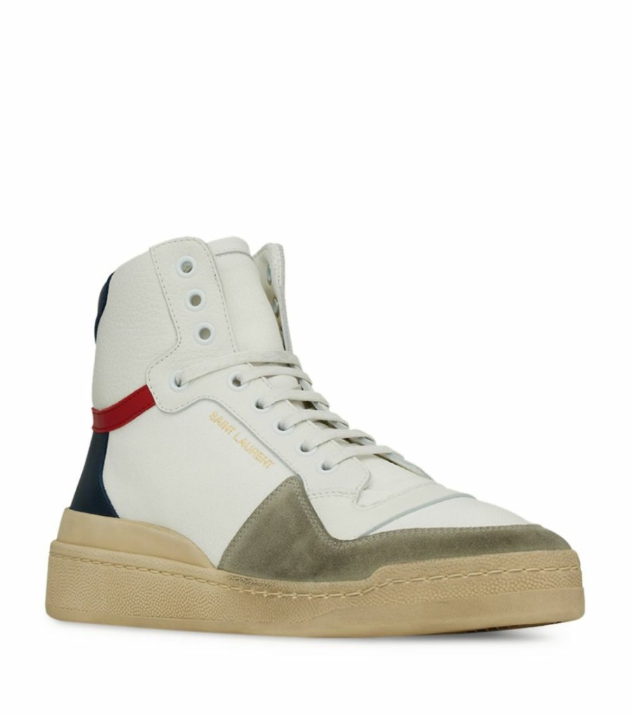 Men * | Discount Saint Laurent Leather Sl24 High-Top Sneakers 9098