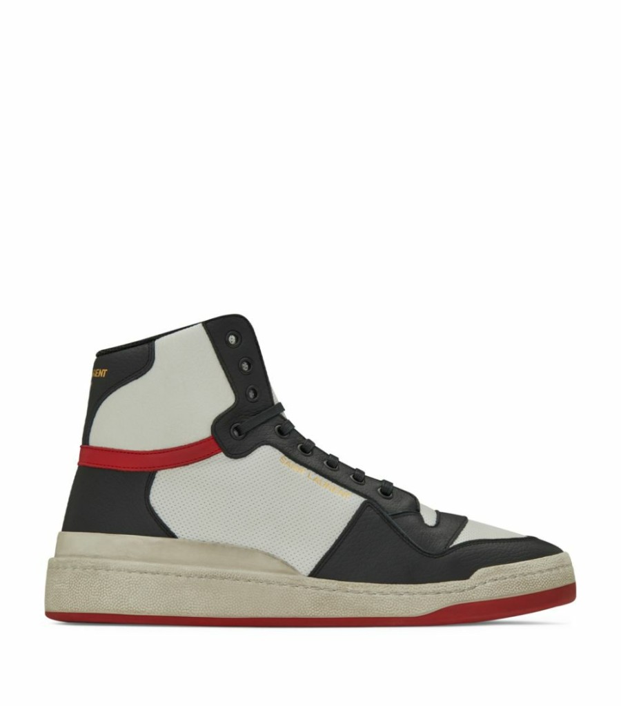 Men * | Cheapest Saint Laurent Leather Sl24 High-Top Sneakers 9670