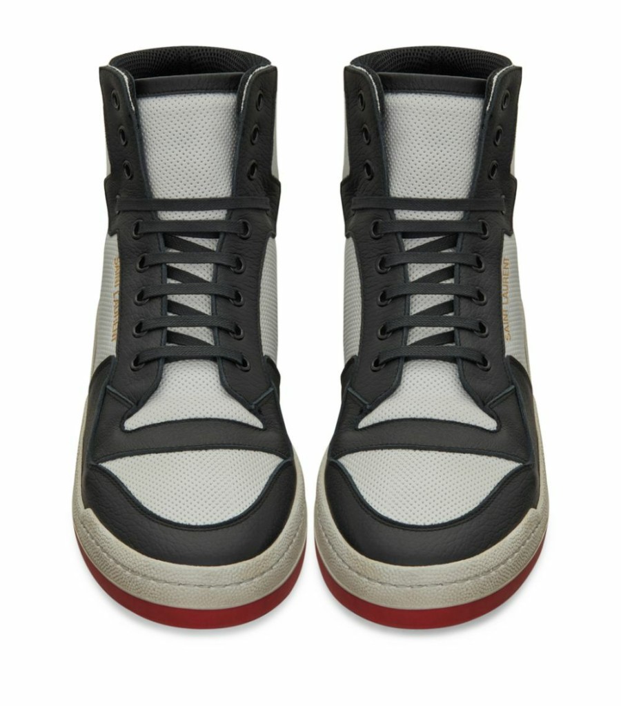 Men * | Cheapest Saint Laurent Leather Sl24 High-Top Sneakers 9670