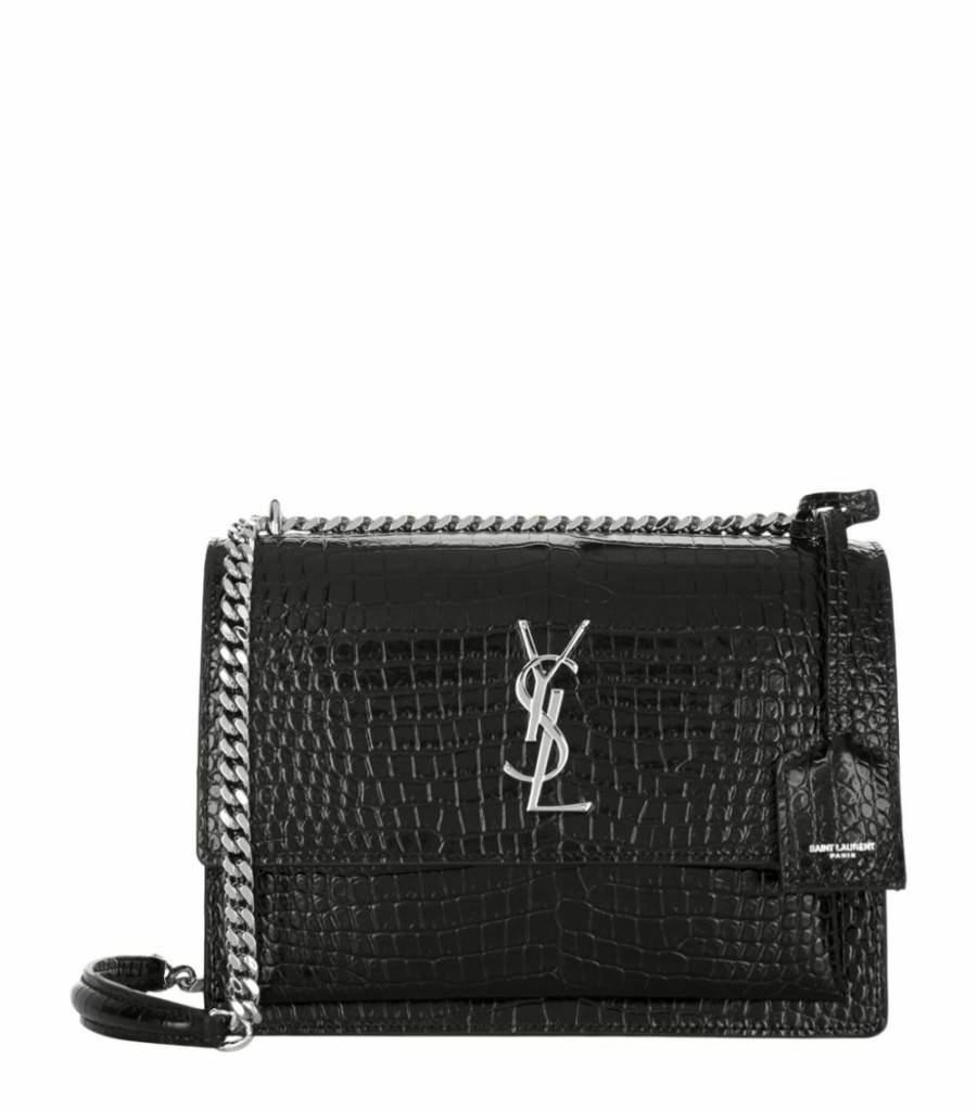 Women * | Budget Saint Laurent Medium Sunset Croc-Embossed Shoulder Bag 1000 Shoulder Bags