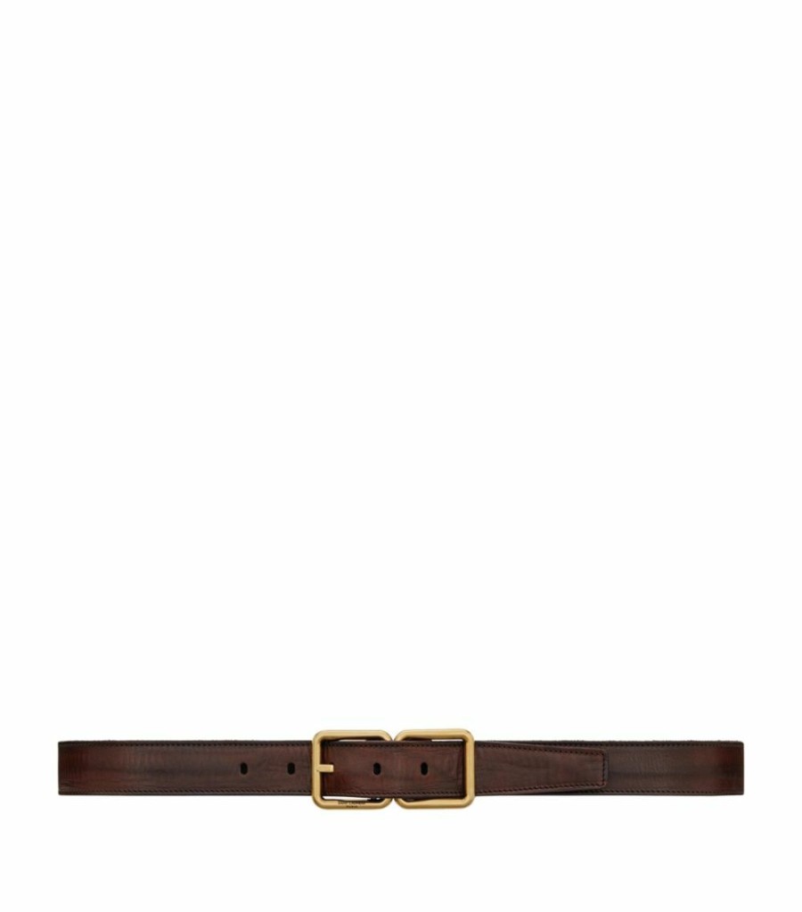 Women * | Brand New Saint Laurent Leather Double-Buckle Belt 2352 Belts