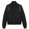 Men * | Budget Saint Laurent Leather-Trim Bomber Jacket 1000 Leather Jackets