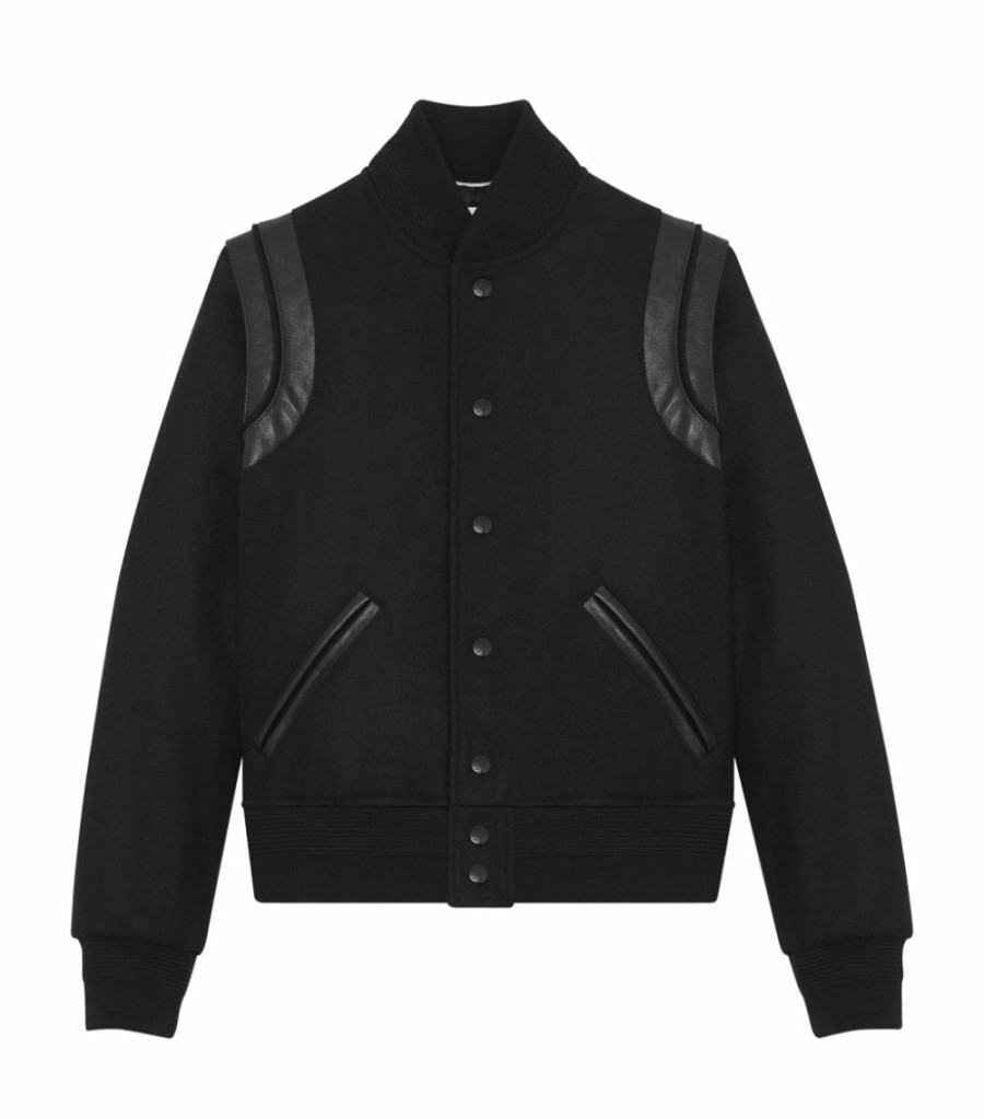 Men * | Budget Saint Laurent Leather-Trim Bomber Jacket 1000 Leather Jackets