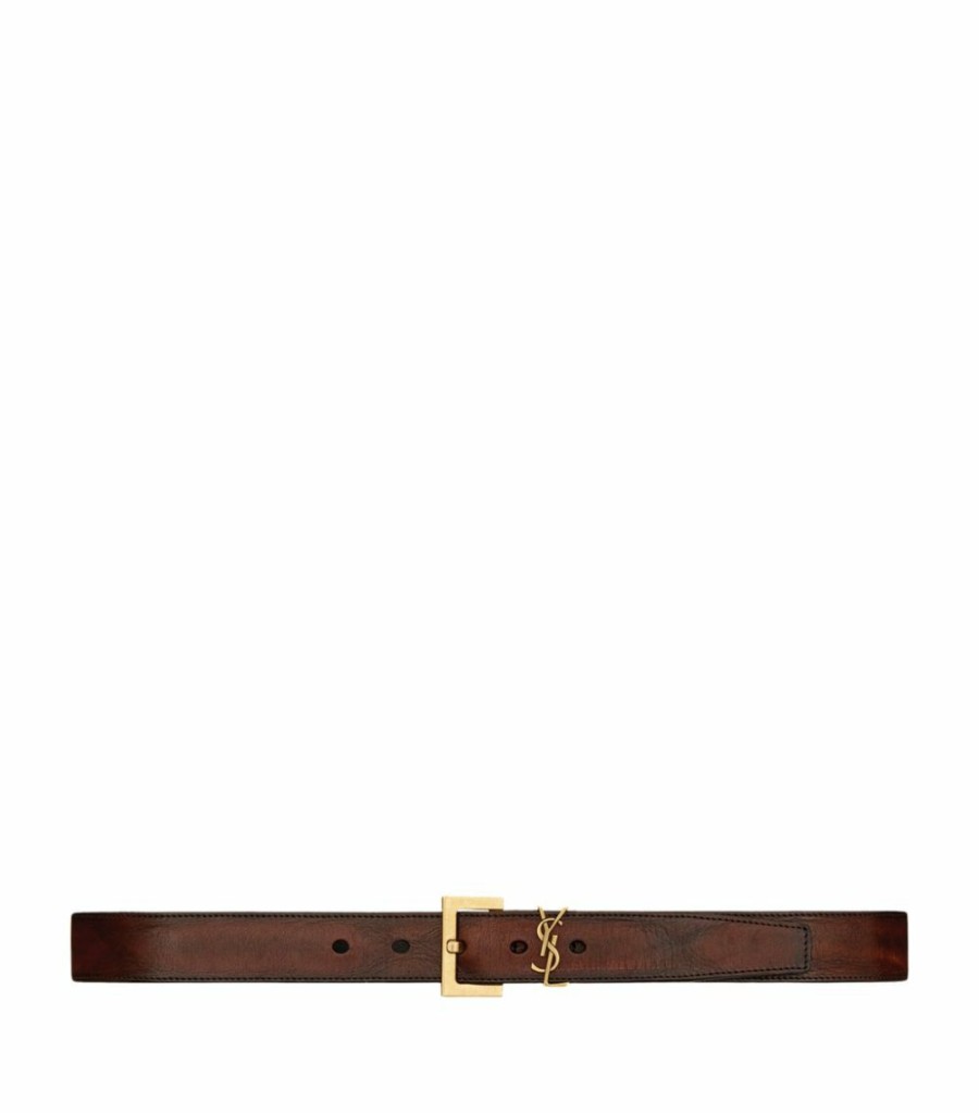 Women * | Best Pirce Saint Laurent Leather Monogram Belt 2350 Belts