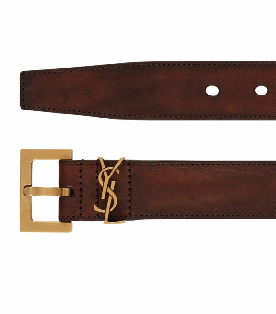 Women * | Best Pirce Saint Laurent Leather Monogram Belt 2350 Belts