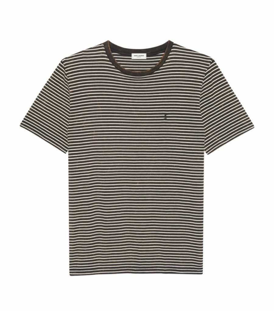 Men * | Coupon Saint Laurent Striped Monogram T-Shirt 1184 Logo T-Shirts