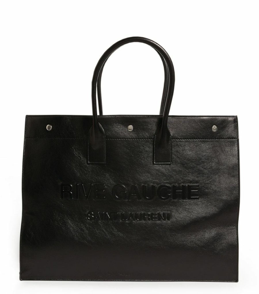 Men * | Promo Saint Laurent Leather Rive Gauche Tote Bag 1000 Holdalls