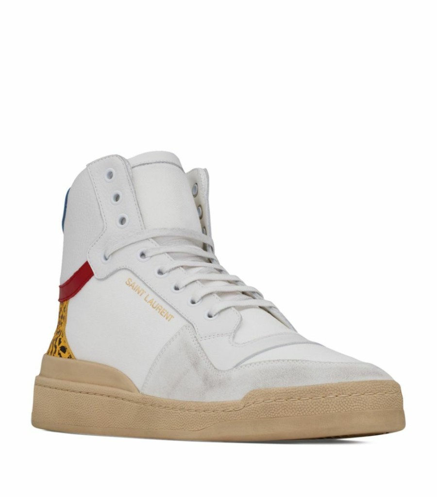 Men * | Discount Saint Laurent Leather Sl24 High-Top Sneakers 4062