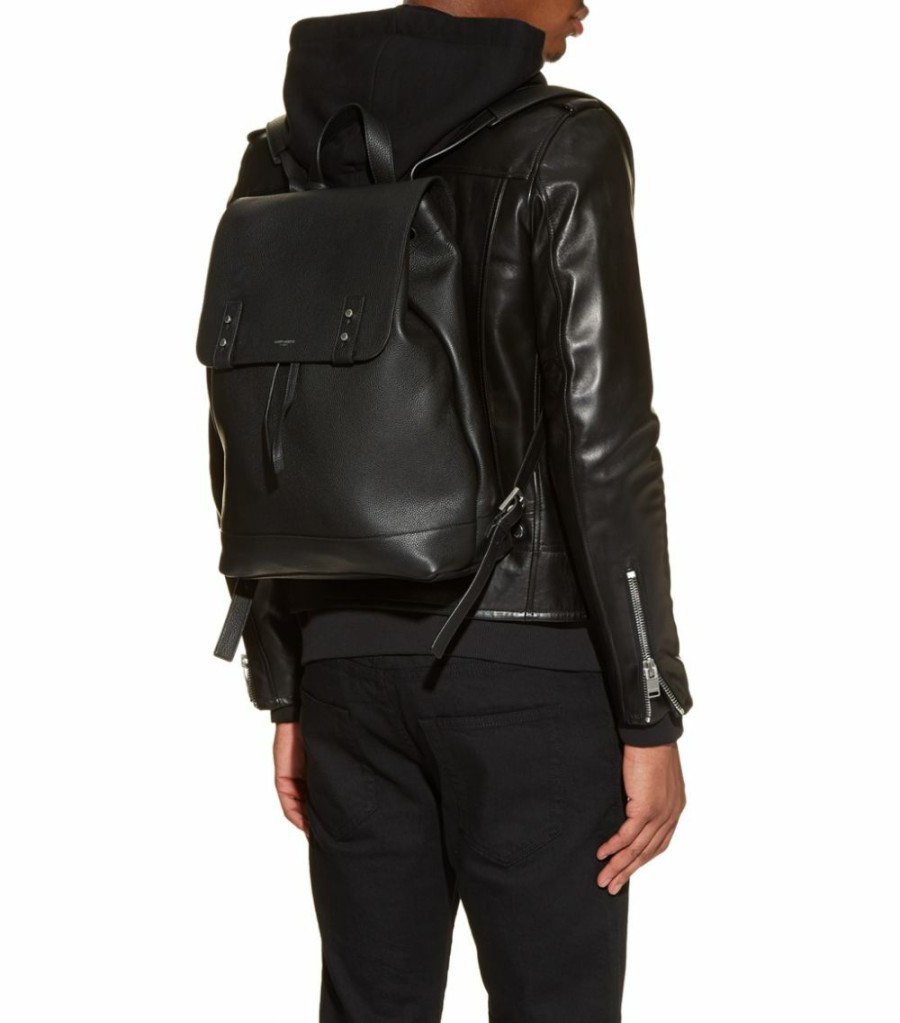 Men * | Buy Saint Laurent Leather Drawstring Backpack 1000 Backpacks