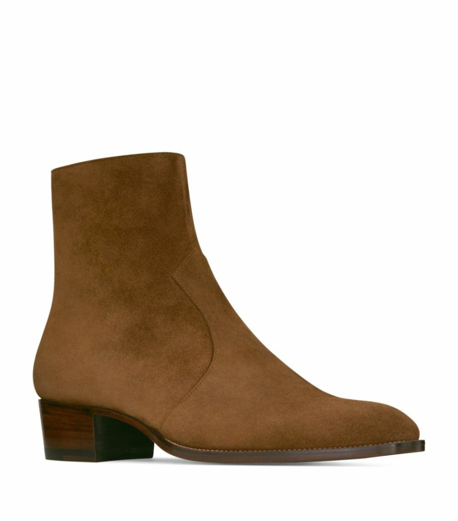 Men * | Promo Saint Laurent Suede Wyatt Ankle Boots 2635 Chelsea Boots