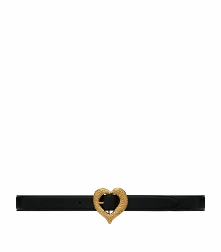 Women * | Best Reviews Of Saint Laurent Leather Heart Buckle Belt 1000 Belts