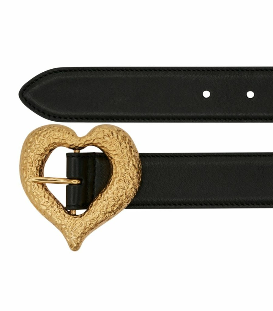 Women * | Best Reviews Of Saint Laurent Leather Heart Buckle Belt 1000 Belts