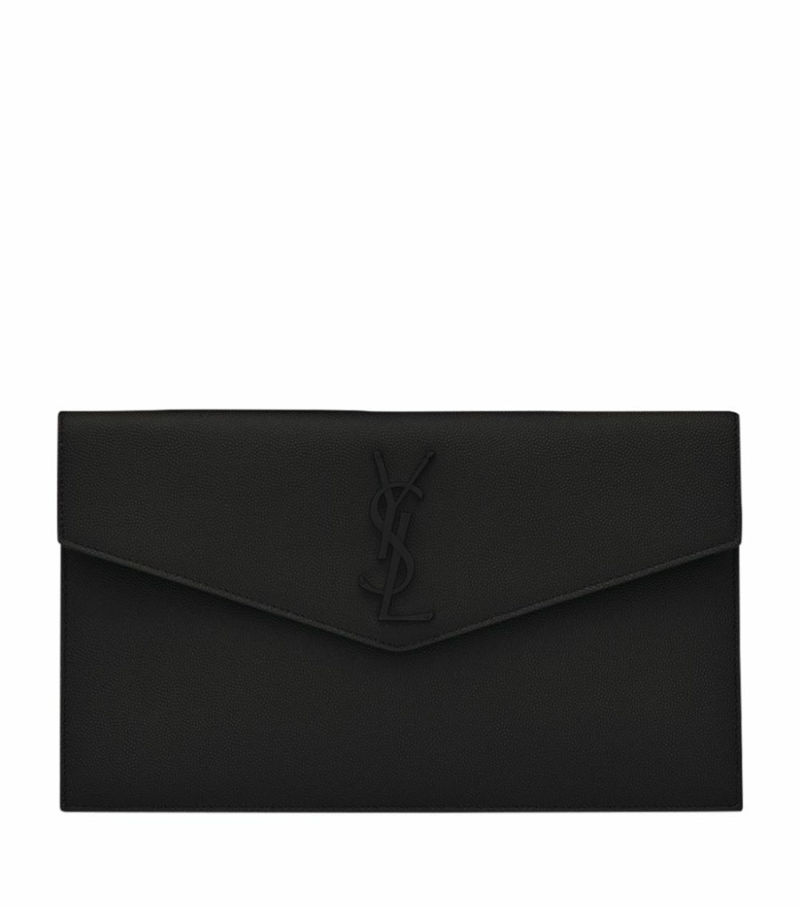 Women * | New Saint Laurent Leather Uptown Clutch Bag 1000 Pouches