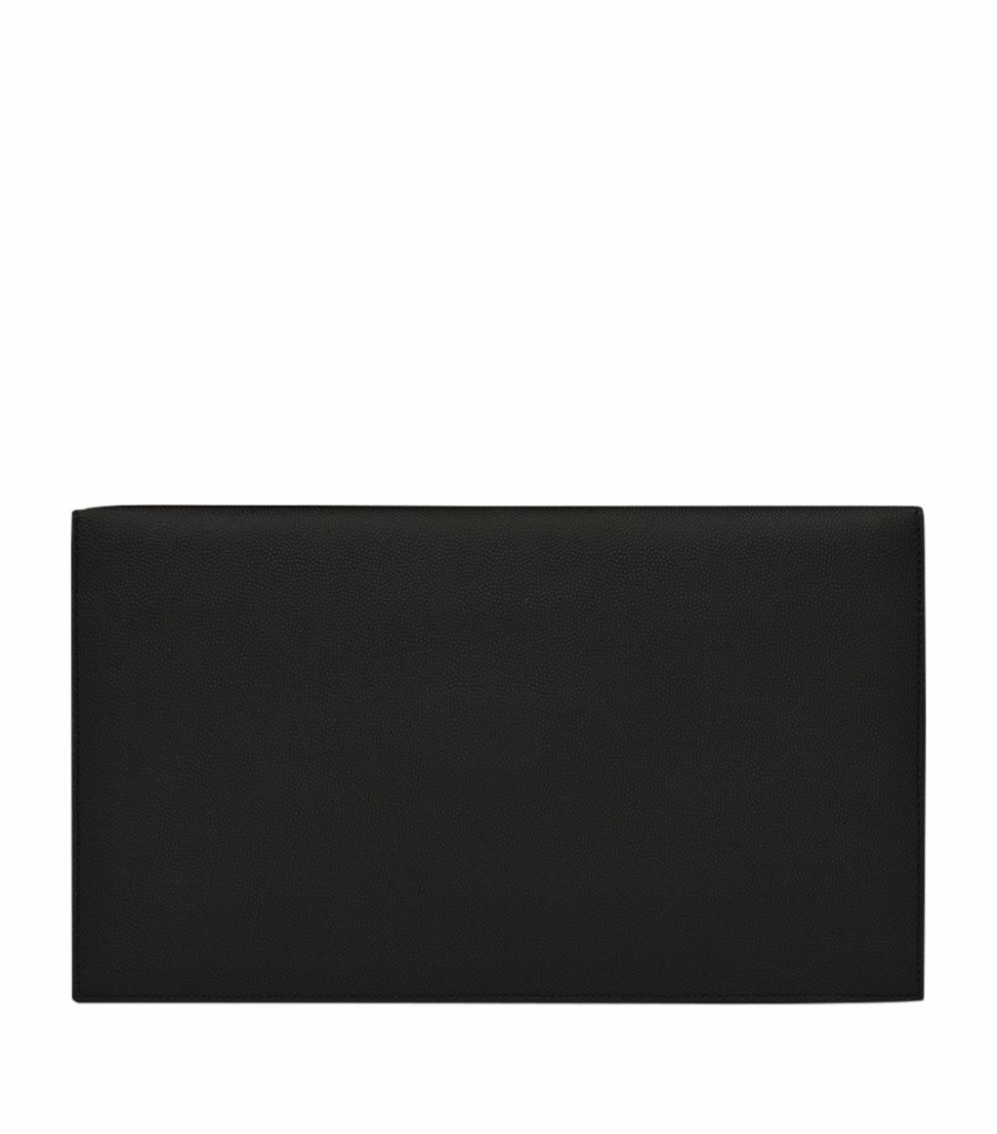 Women * | New Saint Laurent Leather Uptown Clutch Bag 1000 Pouches