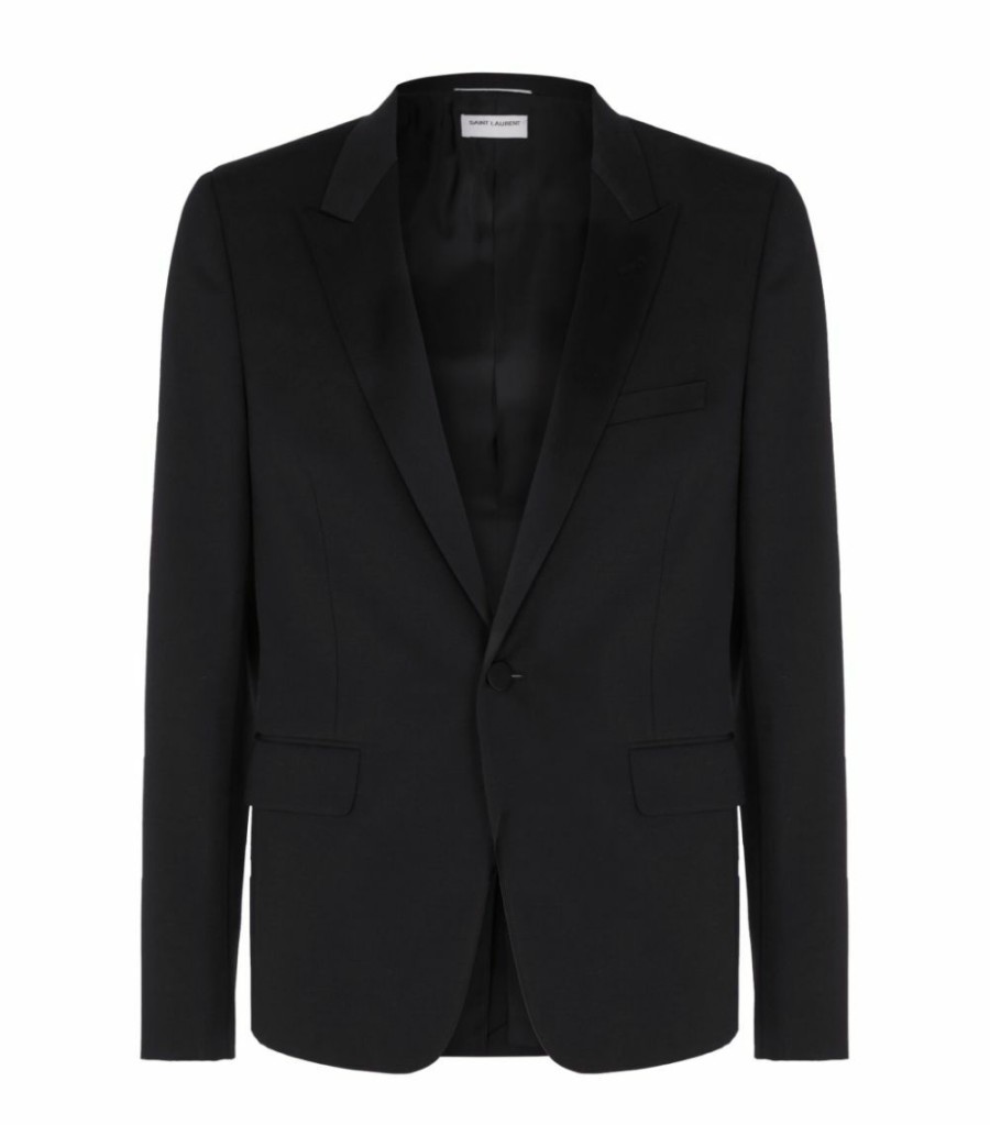 Men * | Top 10 Saint Laurent Satin Peak Lapel Tuxedo Jacket 1000 Blazers