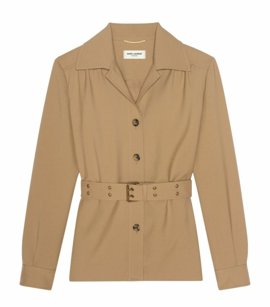 Women * | Flash Sale Saint Laurent Wool Belted Jacket 2613 Shirts