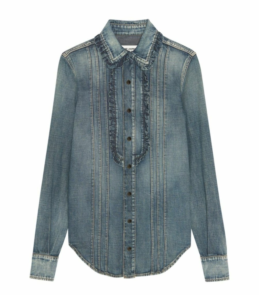 Women * | Brand New Saint Laurent Ruffled Western Shirt 4363 Shirts