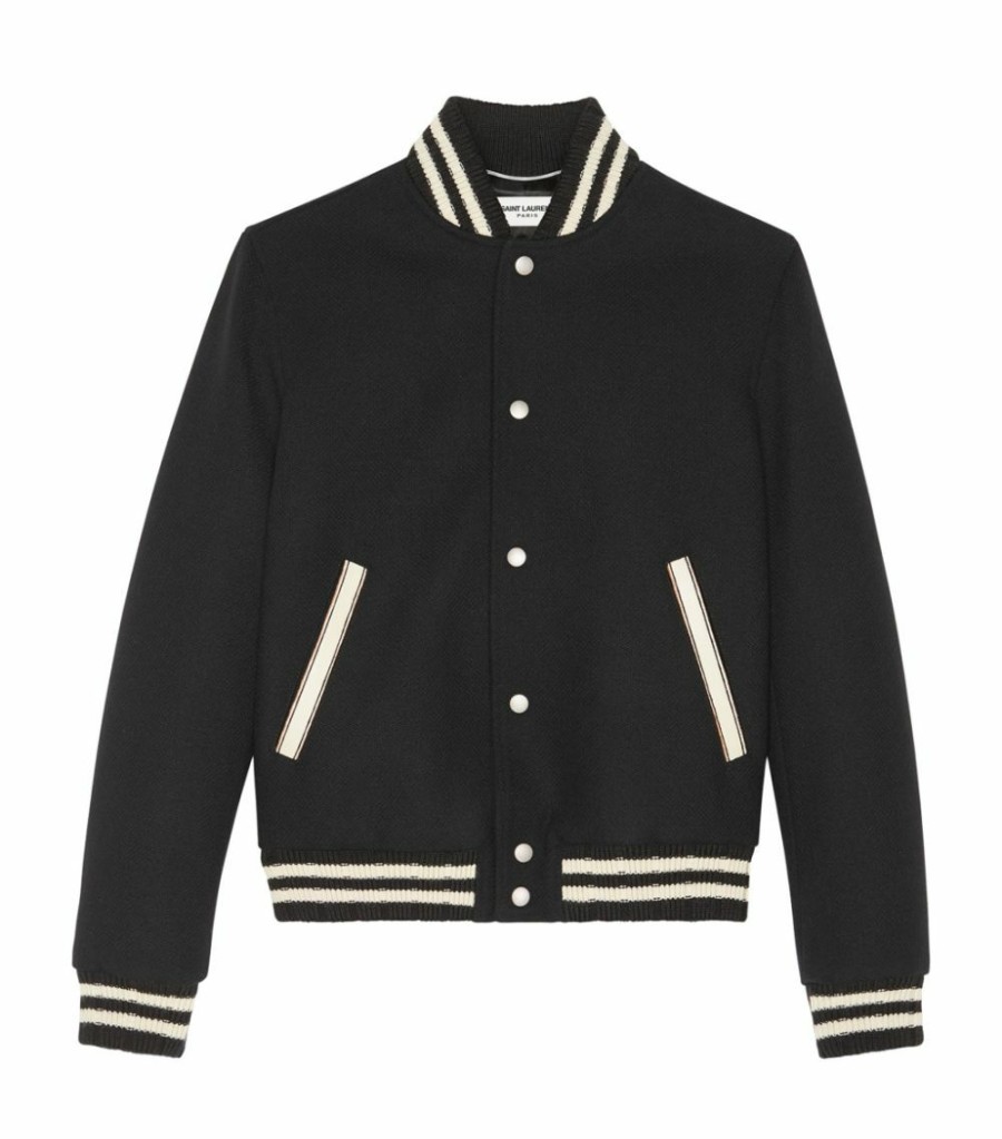 Men * | Best Deal Saint Laurent Wool-Rich Logo Bomber Jacket 1000 Bomber Jackets