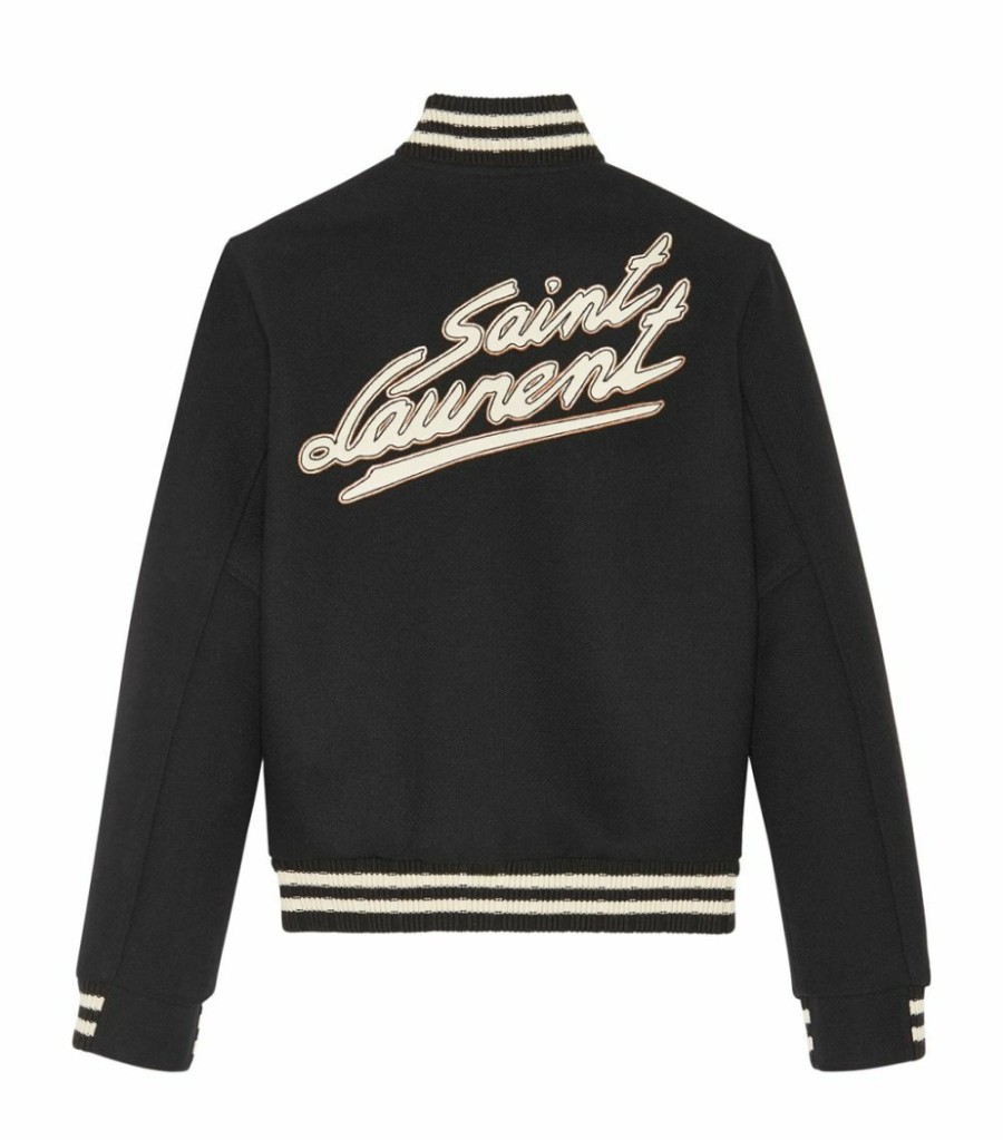 Men * | Best Deal Saint Laurent Wool-Rich Logo Bomber Jacket 1000 Bomber Jackets