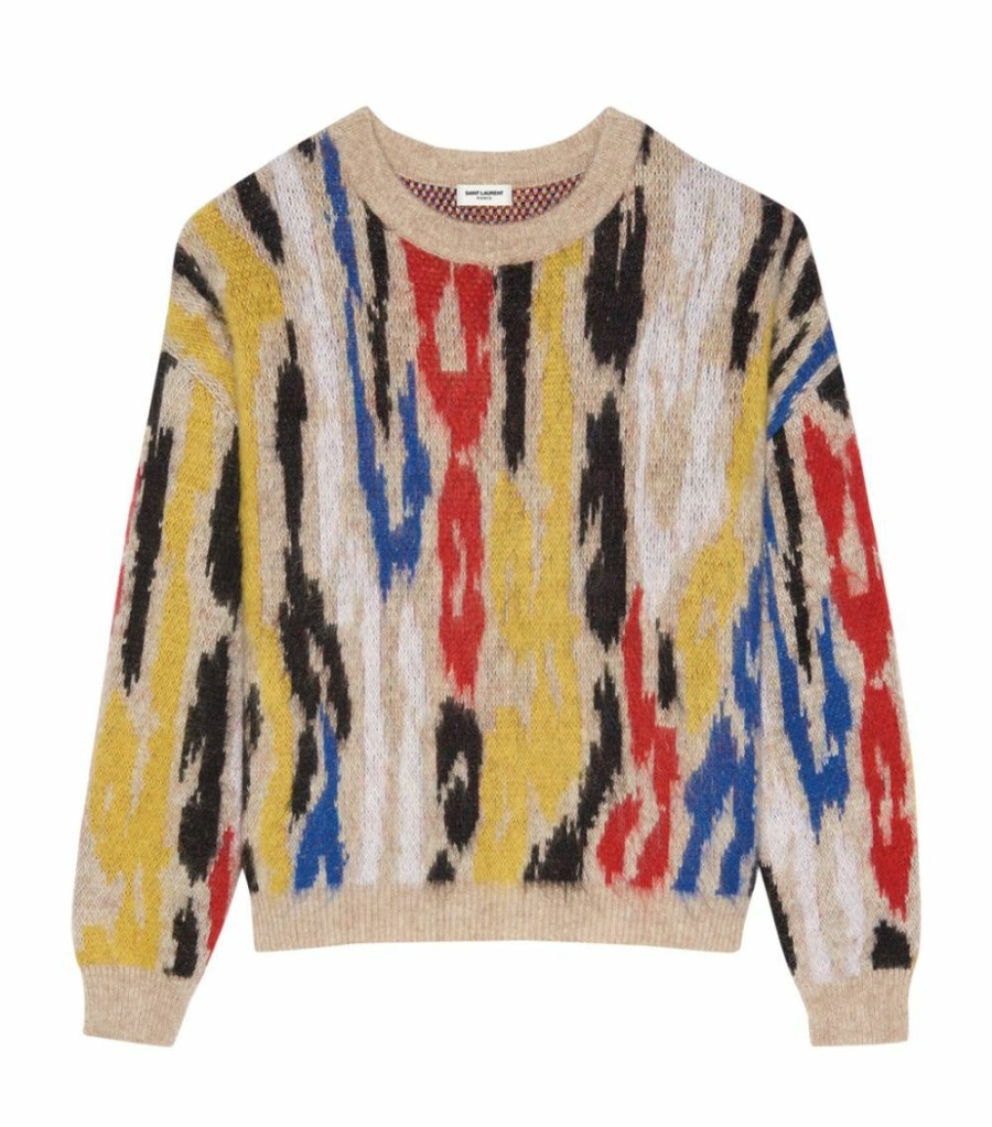 Men * | Best Pirce Saint Laurent Leopard Jacquard Sweater 1356 Jumpers