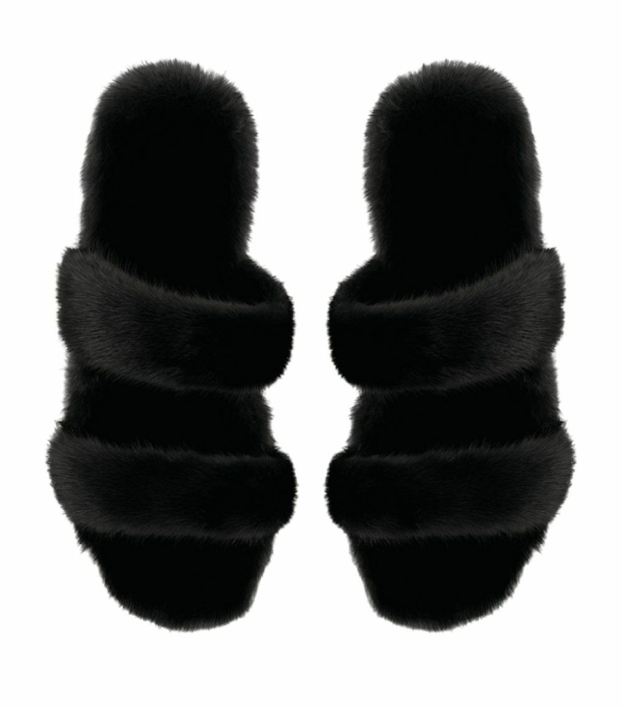 Women * | Cheapest Saint Laurent Mink Fur Sandals 1000 Flat Sandals