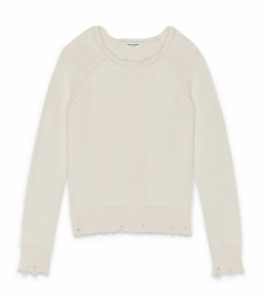 Men * | Best Sale Saint Laurent Distressed Sweater 9502 Jumpers