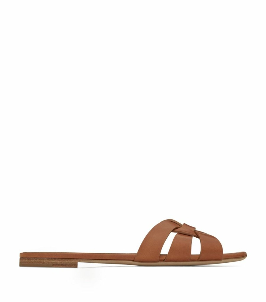 Women * | Flash Sale Saint Laurent Leather Tribute Sandals 2206 Flat Sandals